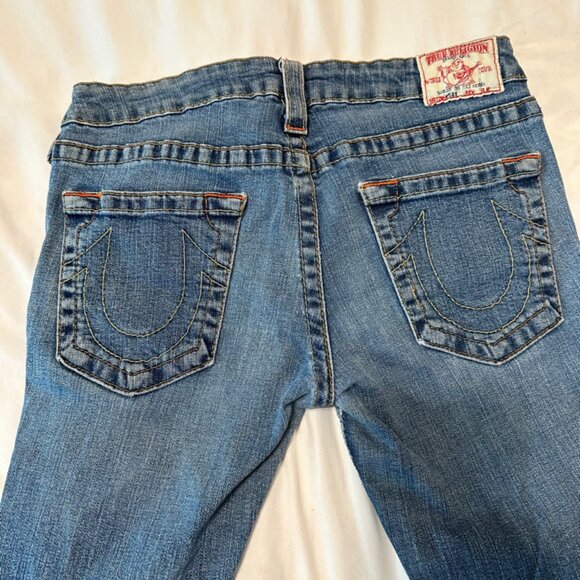 True Religion Women's Size 30 Blue Denim Stretch Slim Flare Jeans USA Made - Picture 6 of 16